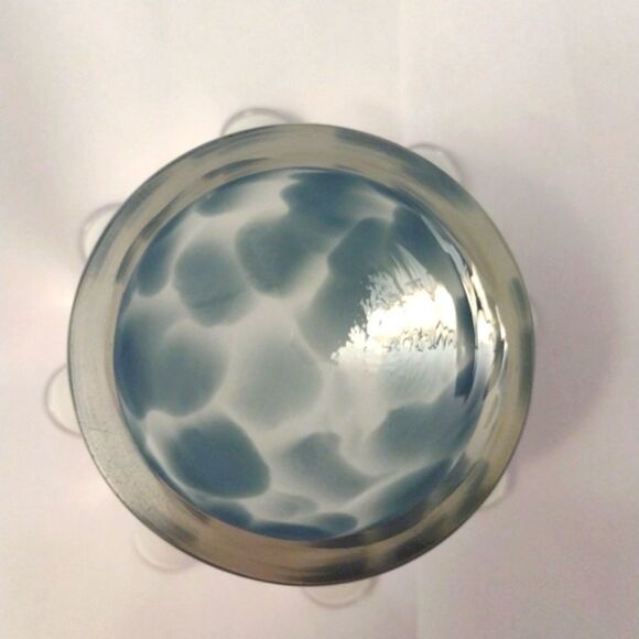 Zorza Polish Art Glass White Blue Small Handkerchief Crystal Frill Edge Vase - Picture 5 of 6